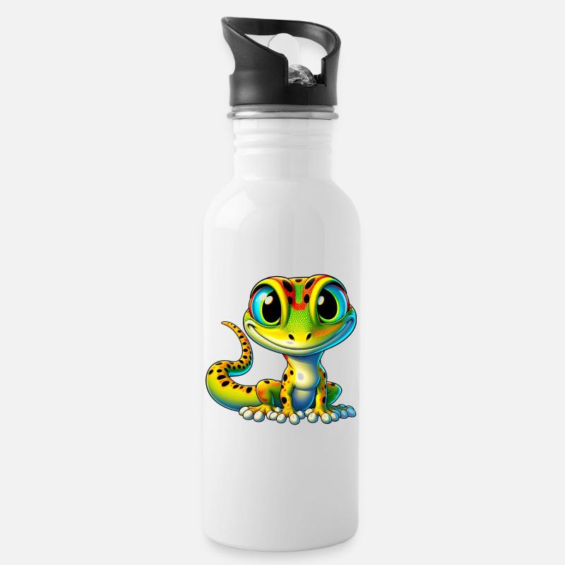 Gecko - Trinkflasche mit integriertem Trinkhalm - Weiß