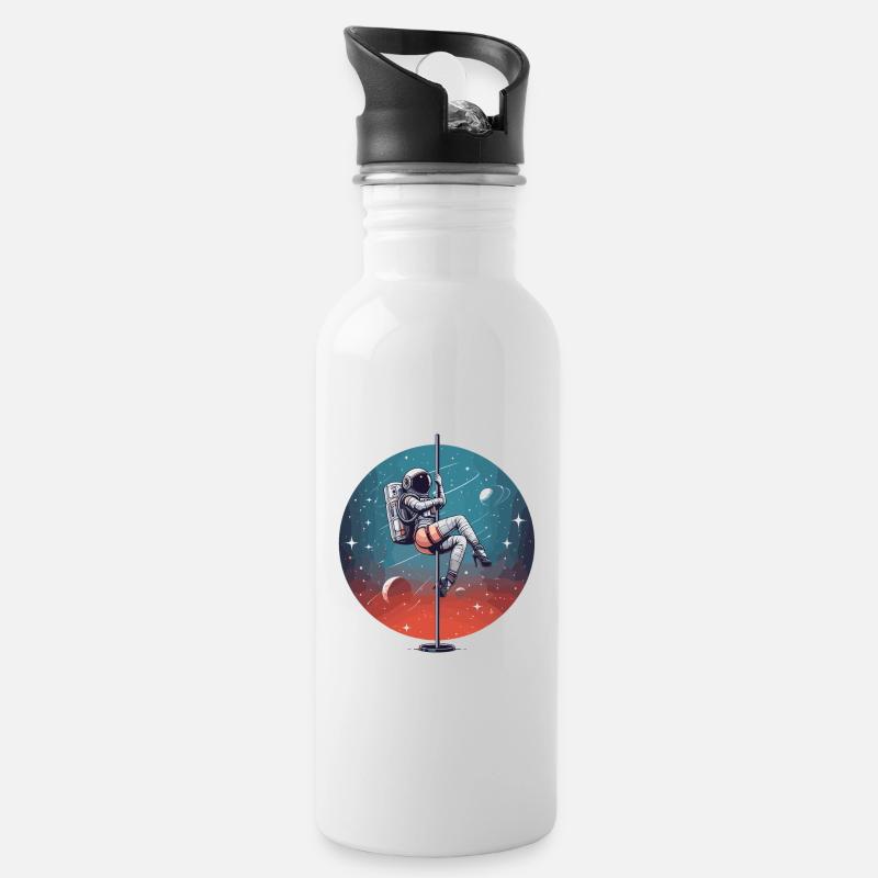 Pole Dance Astronautin Poledance Geschenk - Trinkflasche mit integriertem Trinkhalm - Weiß