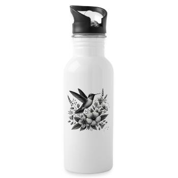 Hummingbird with Elegant Florals - Water bottle with straw - white - Right