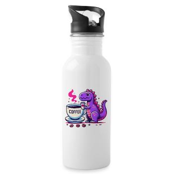 Purple Dino dégustant un café - Gourde avec paille intégrée - blanc - Droite