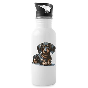 Dachshund - Water bottle with straw - white - Right