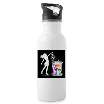 FCK NZS - Gegen Rechts - halte deine umwelt sauber - Trinkflasche mit integriertem Trinkhalm - Weiß - Rechts