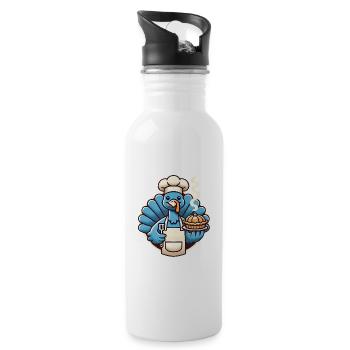 Chef Turkey Serving Pumpkin Pie - Water bottle with straw - white - Right