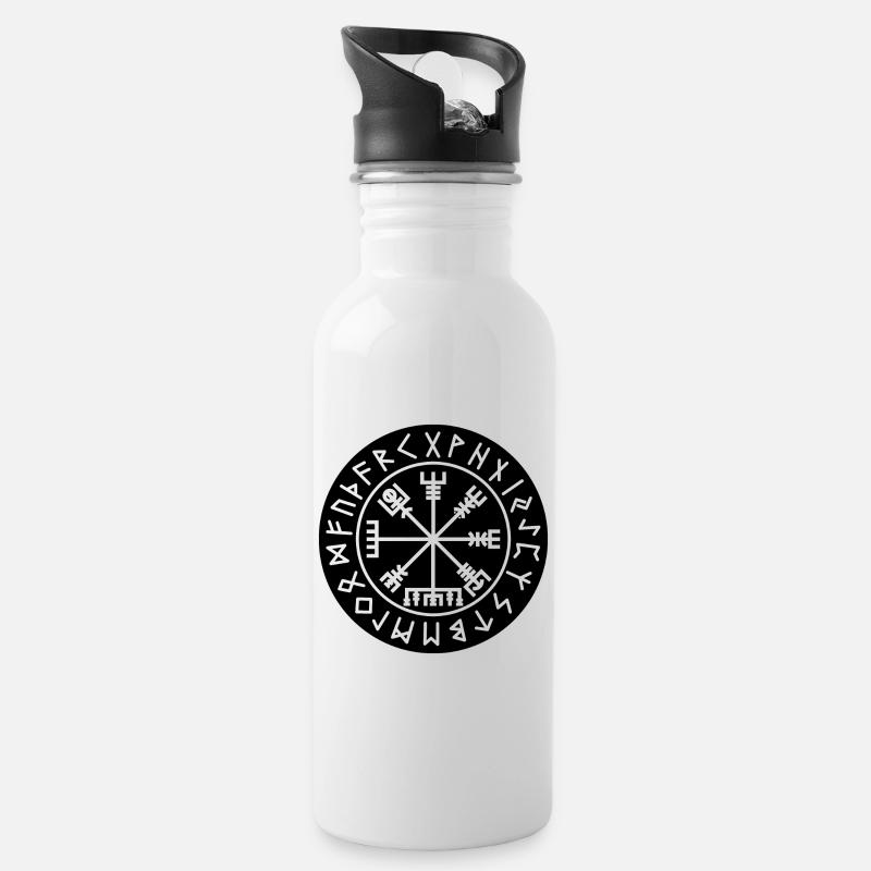 Cercle de runes noires de Vegvisir - Gourde avec paille intégrée - blanc