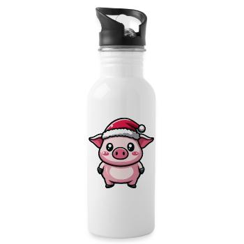Pig Christmas - Water bottle with straw - white - Right