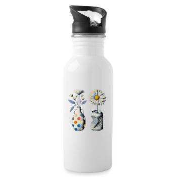 Vintage-Gänseblümchen in skurrilen Vasen - Trinkflasche mit integriertem Trinkhalm - Weiß - Rechts