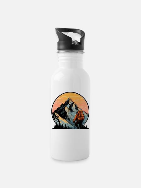 Bergsteiger - Trinkflasche mit integriertem Trinkhalm - Weiß