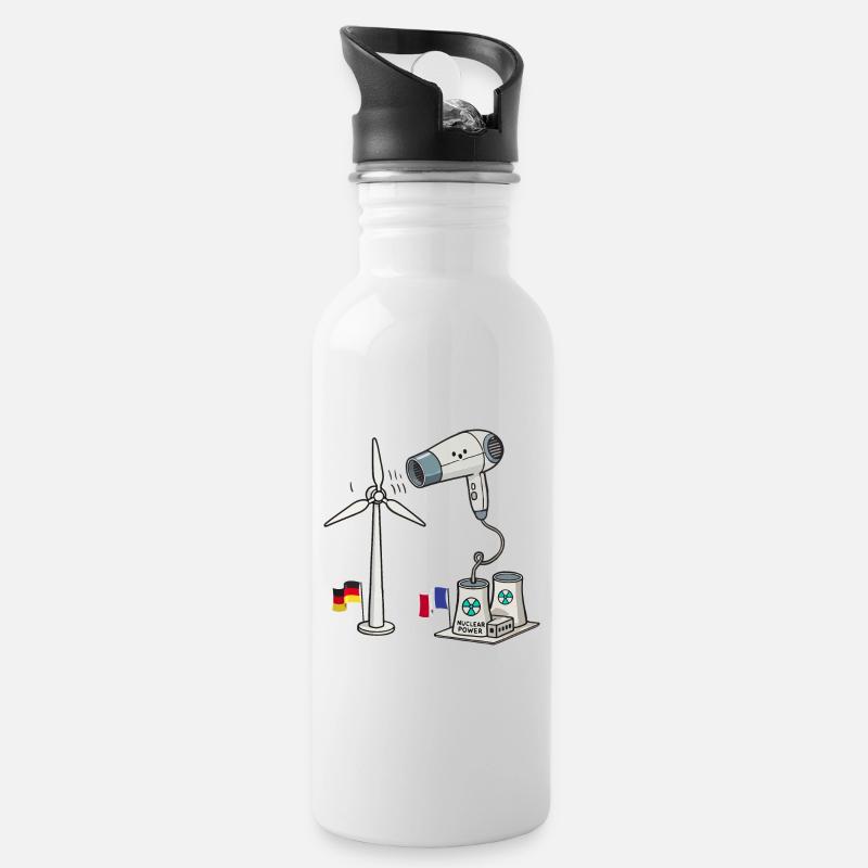 Windkraft vs Kernkraft Lustige Satire - Trinkflasche mit integriertem Trinkhalm - Weiß