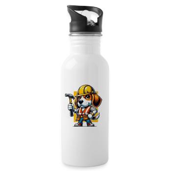 Beagle Bauarbeiter - Trinkflasche mit integriertem Trinkhalm - Weiß - Rechts