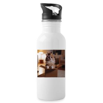Funny Cat - Water bottle with straw - white - Right