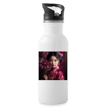 hübsches japanisches Mädchen, Geisha, - Trinkflasche mit integriertem Trinkhalm - Weiß - Rechts
