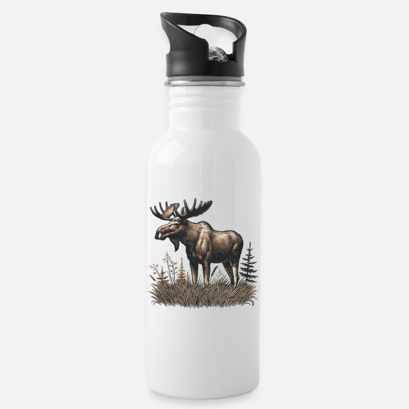Elch - Trinkflasche mit integriertem Trinkhalm - Weiß