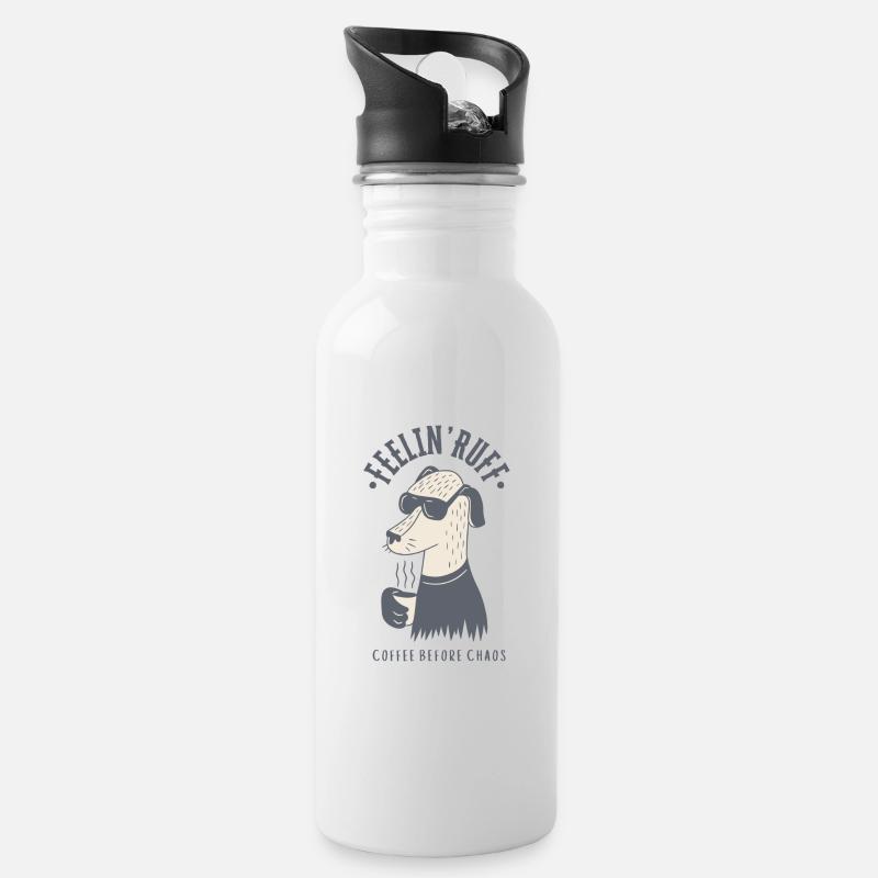 Feelin’ Ruff – Kaffee vor dem Chaos - Trinkflasche mit integriertem Trinkhalm - Weiß