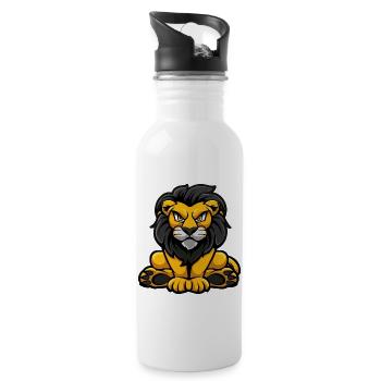 Löwe Comic - Trinkflasche mit integriertem Trinkhalm - Weiß - Rechts