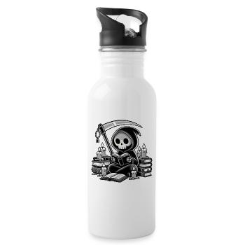 Grim Reaper Bookworm with Scythe - Water bottle with straw - white - Right