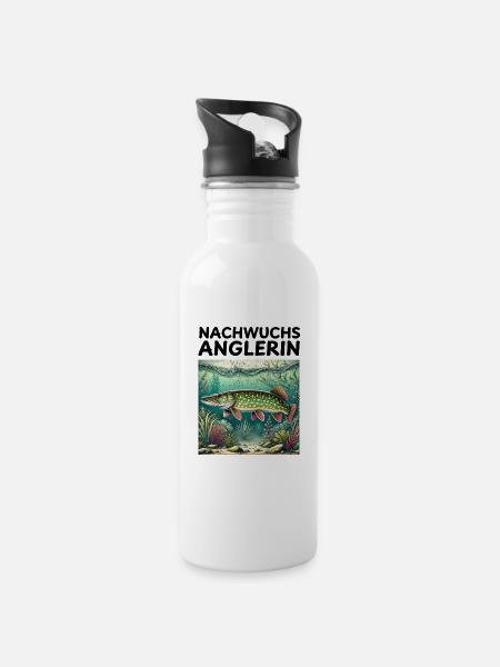 Hecht - Nachwuchs Anglerin - Trinkflasche mit integriertem Trinkhalm - Weiß