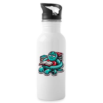Erschöpfter Buchliebhaber Cartoon Design - Trinkflasche mit integriertem Trinkhalm - Weiß - Rechts