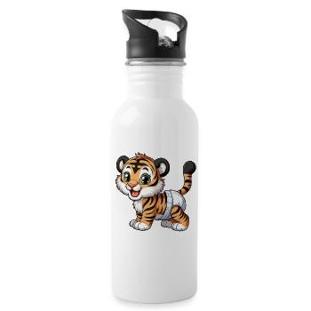 Baby tiger with diaper - Water bottle with straw - white - Right