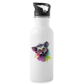 Aye-Aye Finger Animal Lemur Madagascar Colorful Art - Water bottle with straw - white - Right