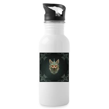 Mystischer Fuchs mit stechend roten Augen. - Trinkflasche mit integriertem Trinkhalm - Weiß - Rechts