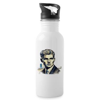 Unbekannter | Stranger | ausgefranster Rand - Trinkflasche mit integriertem Trinkhalm - Weiß - Rechts