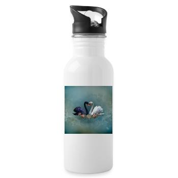 Ewige Bindung, schwarz-weiße Schwäne in Liebe - Trinkflasche mit integriertem Trinkhalm - Weiß - Rechts