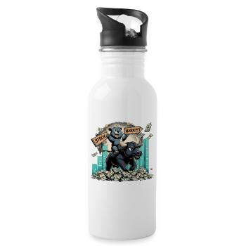 Stock Market Stock Market Bull Bull Bear Profit Gift - Water bottle with straw - white - Right