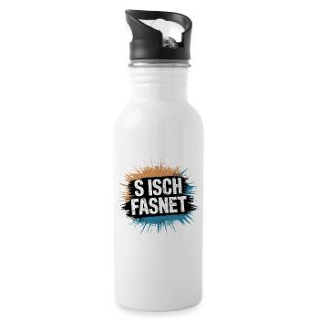 S Isch Fasnet - Karneval Fasching Spruch - Trinkflasche mit integriertem Trinkhalm - Weiß - Rechts