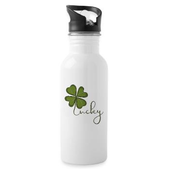 Lucky Four Leaf Clover - Water bottle with straw - white - Right