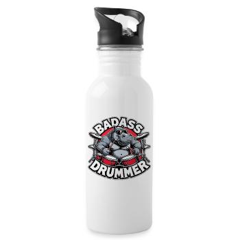 Knallharter Schlagzeuger Nilpferd cool Geschenk - Trinkflasche mit integriertem Trinkhalm - Weiß - Rechts
