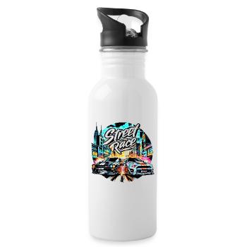 Street Race Road Racing Car Cars - raffstaff ® - Water bottle with straw - white - Right