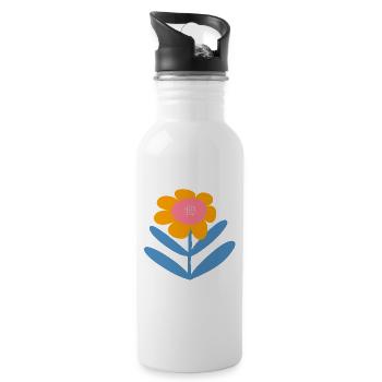 Orangene Süße Blume mit blauen Blättern - Trinkflasche mit integriertem Trinkhalm - Weiß - Rechts