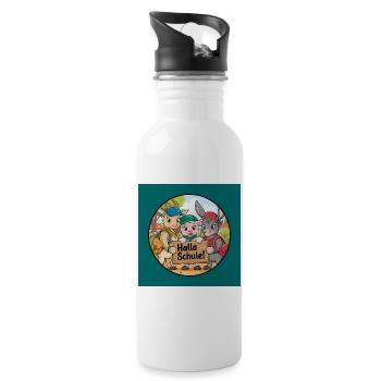 Einschulung Button lustige Tiere ABC Schütze - Trinkflasche mit integriertem Trinkhalm - Weiß - Rechts