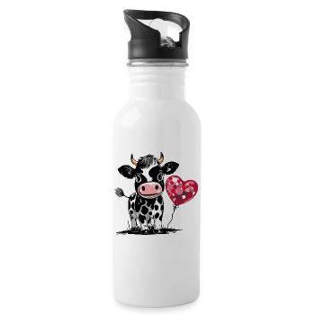 Cute calf with heart balloon - cow calf - Water bottle with straw - white - Right