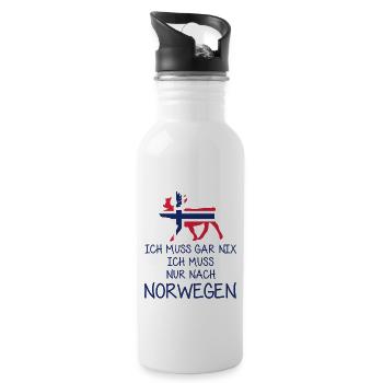 Ich muss gar nix - Ich muss nur nach Norwegen - Trinkflasche mit integriertem Trinkhalm - Weiß - Rechts
