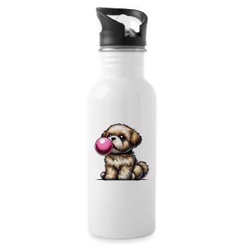 chien joueur soufflant du chewing-gum - Gourde avec paille intégrée - blanc - Droite