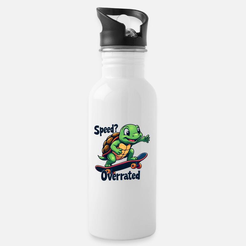 Speed? Overrated - Trinkflasche mit integriertem Trinkhalm - Weiß