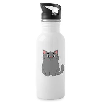 Gray Cat - Water bottle with straw - white - Right
