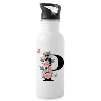 Buchstabe p rosa Blumen - Trinkflasche mit integriertem Trinkhalm - Weiß - Rechts