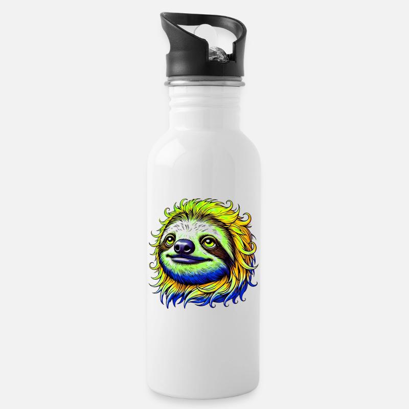 Faultier - Trinkflasche mit integriertem Trinkhalm - Weiß