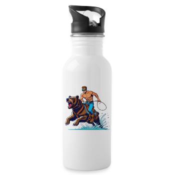 Bear Rider Adventure Cartoon Design - Gourde avec paille intégrée - blanc - Droite