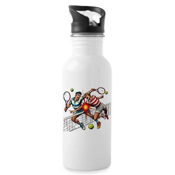Retro Tennis Clash Cartoon Design - Trinkflasche mit integriertem Trinkhalm - Weiß - Rechts