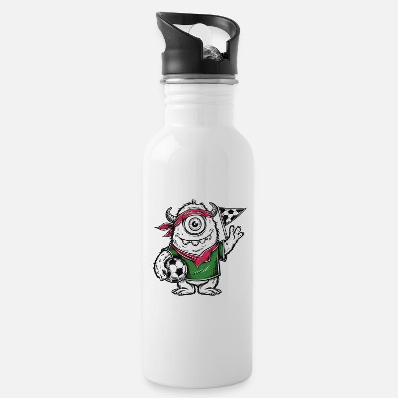 3 MonsterFussball - Trinkflasche mit integriertem Trinkhalm - Weiß