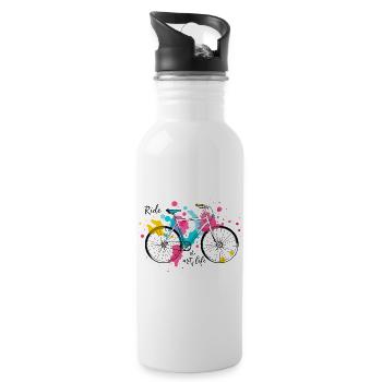 Ride the Art of Life Vibrant Watercolor Bicycle - Water bottle with straw - white - Right