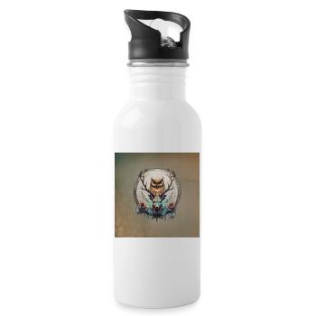 Owl and deer, a mystical alliance. - Water bottle with straw - white - Right