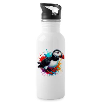 Papageitaucher - Trinkflasche mit integriertem Trinkhalm - Weiß - Rechts