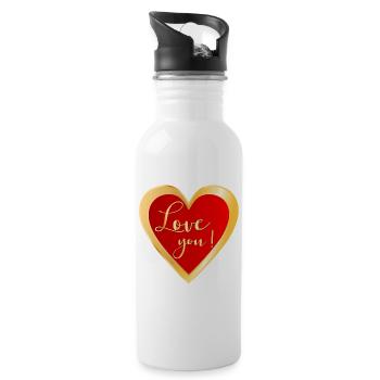Ich liebe dich Herz - Trinkflasche mit integriertem Trinkhalm - Weiß - Rechts
