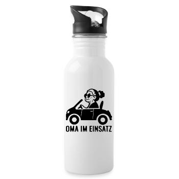 Oma im Einsatz Auto - Trinkflasche mit integriertem Trinkhalm - Weiß - Rechts