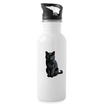 Black cat - Water bottle with straw - white - Right