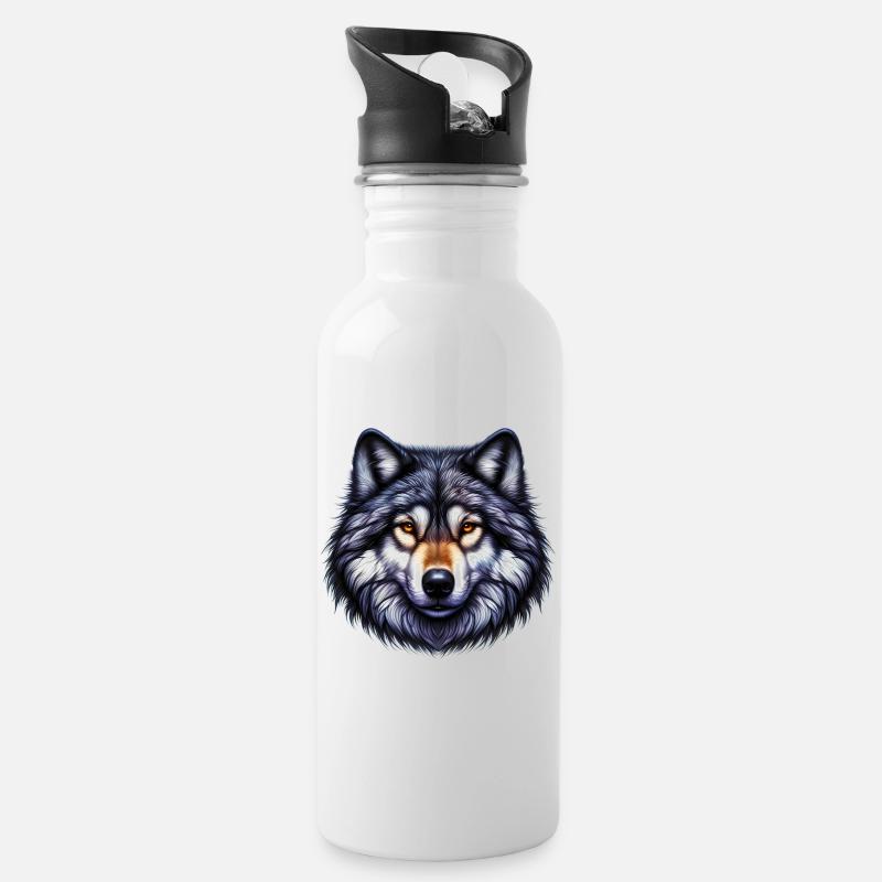 Wolf - Trinkflasche mit integriertem Trinkhalm - Weiß